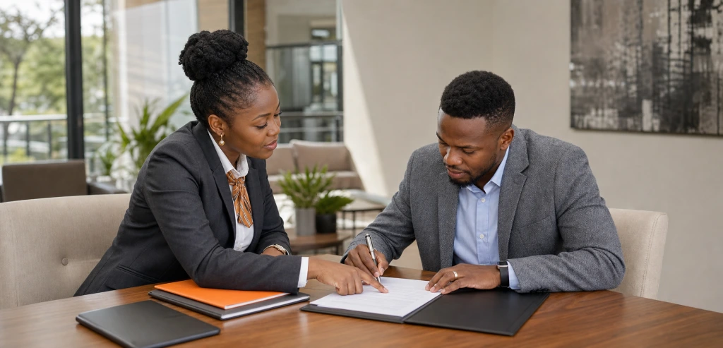 Property manager evaluating tenant documentation, references, and eligibility before approving a rental application.