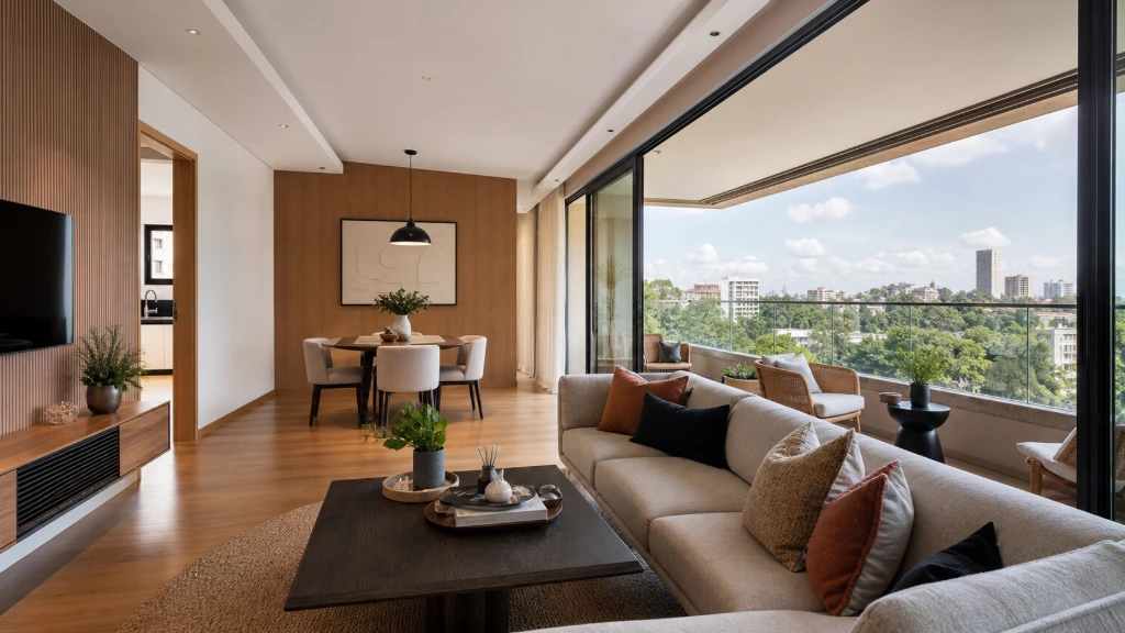 Modern apartment interior showcasing spacious living spaces, quality finishes, and comfortable residential accommodation.